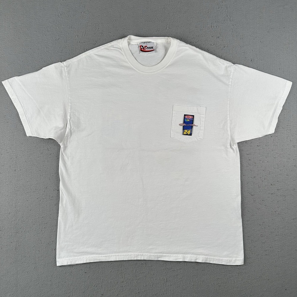 Vtg Y2K Jeff Gordon Racing T Shirt Large White Double Sided Du Pont Pocket Tee
